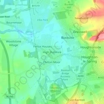 Mapa topográfico High Dubmire, altitud, relieve