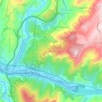 Mapa topográfico Devesas, altitud, relieve