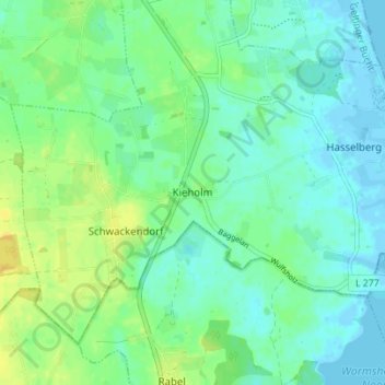 Mapa topográfico Kieholm, altitud, relieve