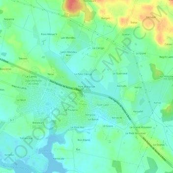 Mapa topográfico Pont Malgouin, altitud, relieve