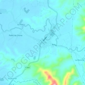 Mapa topográfico Canuto, altitud, relieve
