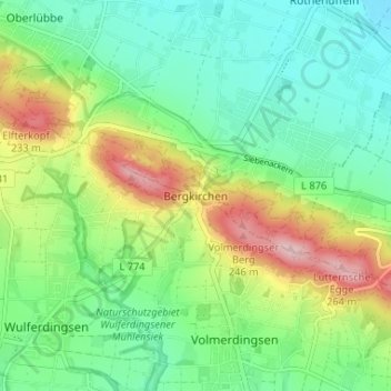 Mapa topográfico Bergkirchen, altitud, relieve