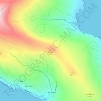 Mapa topográfico Knúkin, altitud, relieve