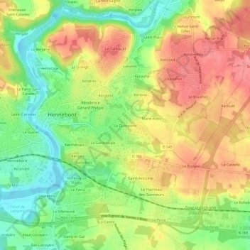 Mapa topográfico Le Quimpéro, altitud, relieve