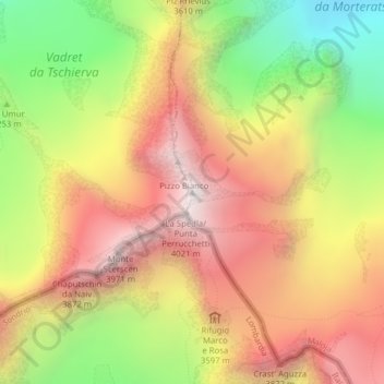 Mapa topográfico Pizzo Bernina, altitud, relieve