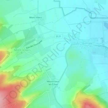 Mapa topográfico Treize, altitud, relieve