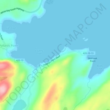 Mapa topográfico Pollards Point, altitud, relieve