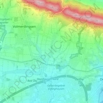Mapa topográfico Röhn, altitud, relieve