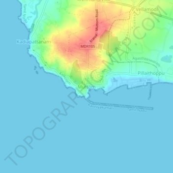 Mapa topográfico Muttom, altitud, relieve