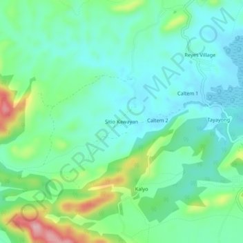 Mapa topográfico Sitio Kawayan, altitud, relieve