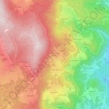 Mapa topográfico Notre-Dame de Mons, altitud, relieve