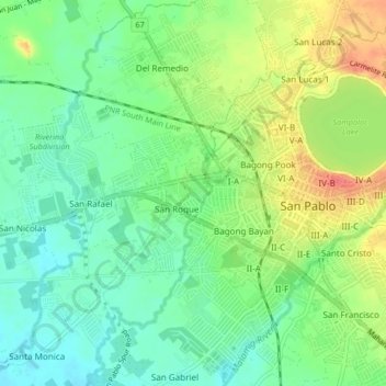 Mapa topográfico San Roque, altitud, relieve