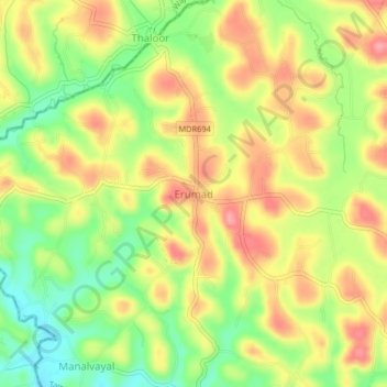 Mapa topográfico Erumad, altitud, relieve