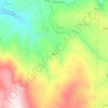 Mapa topográfico Zebral, altitud, relieve