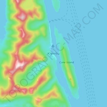 Mapa topográfico Klemtu, altitud, relieve