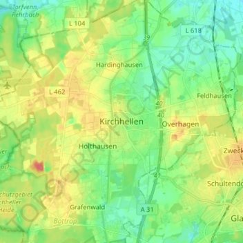 Mapa topográfico Kirchhellen, altitud, relieve