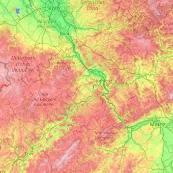 Mapa topográfico Mayen-Koblenz, altitud, relieve