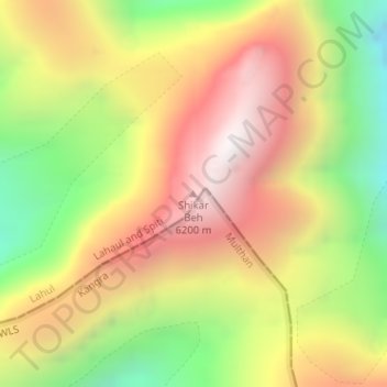 Mapa topográfico Shikar Beh, altitud, relieve