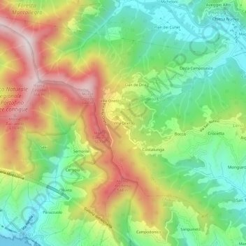 Mapa topográfico Villa Oneto, altitud, relieve