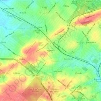 Mapa topográfico Edge Hill, altitud, relieve