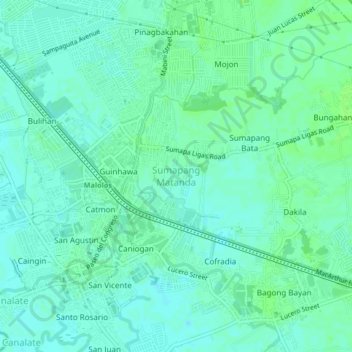 Mapa topográfico Sumapang Matanda, altitud, relieve