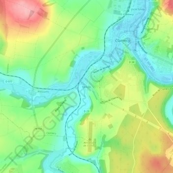 Mapa topográfico Beaugy, altitud, relieve
