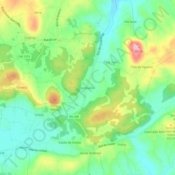 Mapa topográfico Junqueira, altitud, relieve