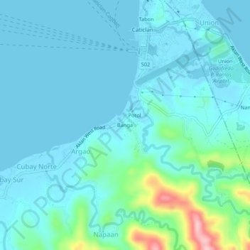 Mapa topográfico Banga, altitud, relieve