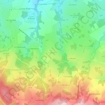 Mapa topográfico Coussat, altitud, relieve