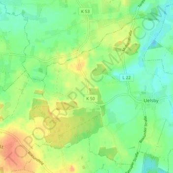 Mapa topográfico Uelsbyholz, altitud, relieve