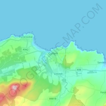 Mapa topográfico Cullen, altitud, relieve