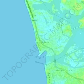 Mapa topográfico Neendakara, altitud, relieve