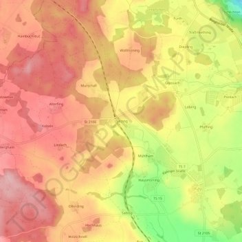 Mapa topográfico Lanzing, altitud, relieve