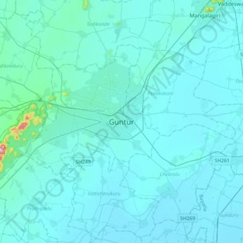 Mapa topográfico Guntur, altitud, relieve