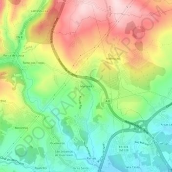 Mapa topográfico Murteira, altitud, relieve