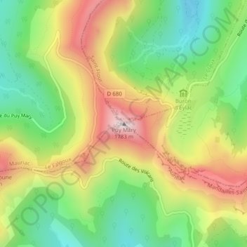 Mapa topográfico Puy Mary, altitud, relieve