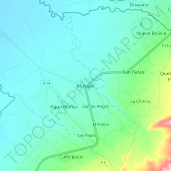 Mapa topográfico Muyapá, altitud, relieve