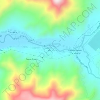 Mapa topográfico Tundayme, altitud, relieve