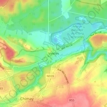 Mapa topográfico Virelles, altitud, relieve
