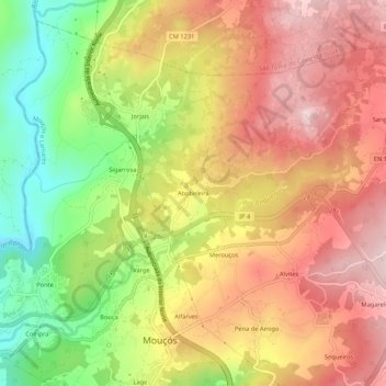 Mapa topográfico Abobeleira, altitud, relieve