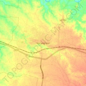 Mapa topográfico Narsinghpur, altitud, relieve
