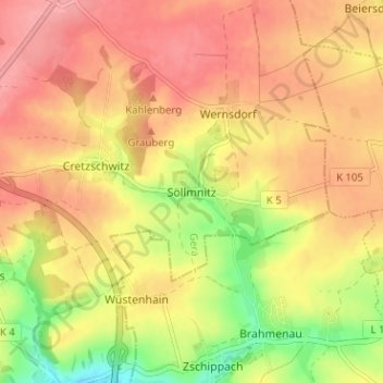 Mapa topográfico Söllmnitz, altitud, relieve