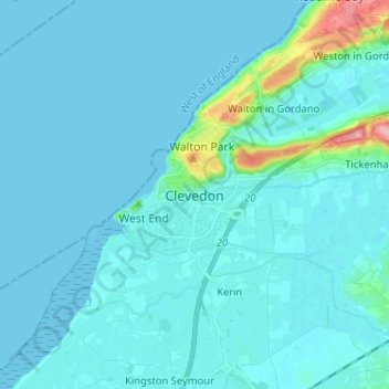 Mapa topográfico Clevedon, altitud, relieve