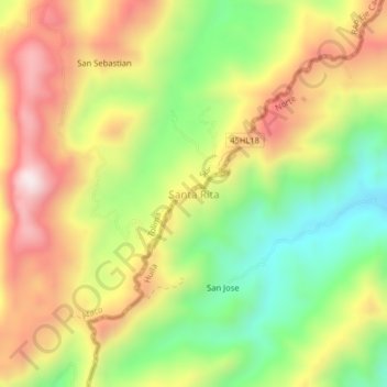 Mapa topográfico Santa Rita, altitud, relieve