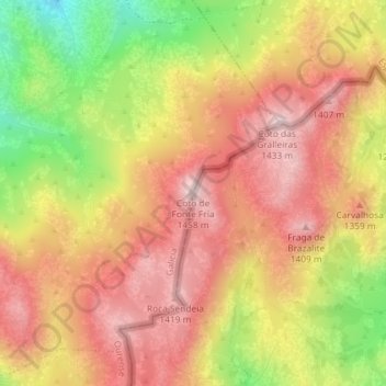 Mapa topográfico Coto de Fonte Fría, altitud, relieve