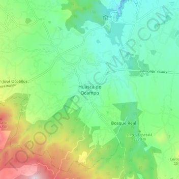 Mapa topográfico Huasca de Ocampo, altitud, relieve
