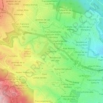 Mapa topográfico Pastoresa, altitud, relieve
