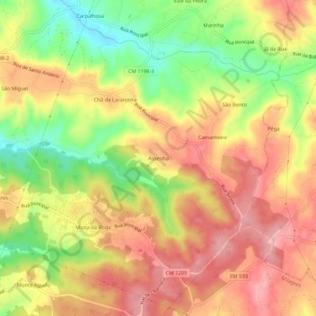Mapa topográfico Assenha, altitud, relieve