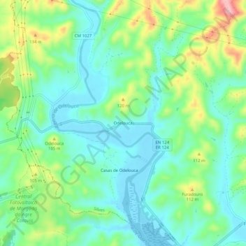 Mapa topográfico Odelouca, altitud, relieve
