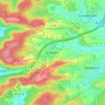 Mapa topográfico Dimbach, altitud, relieve